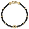 Gabriel & Co. 14K Yellow Gold 4mm Onyx and Sapphire Beaded Bracelet with Evil eye