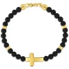 Discount Gabriel & Co. 14K Yellow Gold 6mm Titanium Beaded Bracelet with Cross