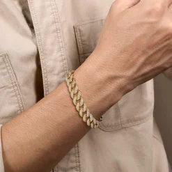 Gabriel & Co. 14K Yellow Gold 12mm Width Classic Diamond Men's Mix Cuban Bracelet