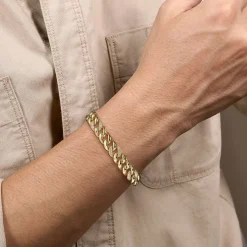 Sale Gabriel & Co. 14K Yellow Gold 10mm Width Classic Diamond Men's Mix Cuban Bracelet