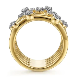 Outlet Gabriel & Co. 14K Yellow Gold Multi Row Diamond Wide Band Ring