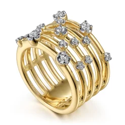 Outlet Gabriel & Co. 14K Yellow Gold Multi Row Diamond Wide Band Ring