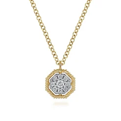 Gabriel & Co. 14K Yellow Gold Octagonal Pave Diamond Pendant Necklace