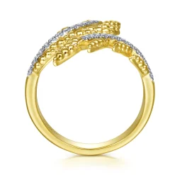 New Gabriel & Co. 14K Yellow Gold Olive Branch Bypass Ring with Diamonds