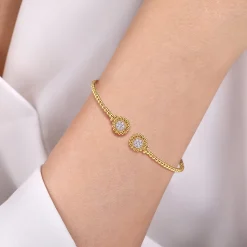 Discount Gabriel & Co. 14K Yellow Gold Open Bangle with Pave Diamond Circles