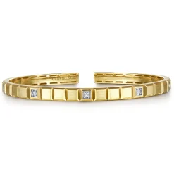Gabriel & Co. 14K Yellow Gold Open Cuff Bracelet with Diamond Stations