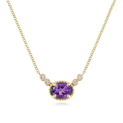 Sale Gabriel & Co. 14K Yellow Gold Oval Amethyst Pendant Necklace with Diamond Accents