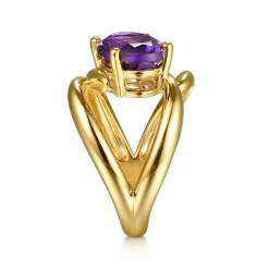 Online Gabriel & Co. 14K Yellow Gold Oval Amethyst Twist Ladies Ring