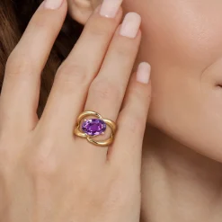 Online Gabriel & Co. 14K Yellow Gold Oval Amethyst Twist Ladies Ring