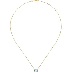 New Gabriel & Co. 14K Yellow Gold Oval Aquamarine and Diamond Halo Pendant Necklace