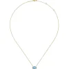 Gabriel & Co. 14K Yellow Gold Oval Blue Topaz and Diamond Halo Pendant Necklace