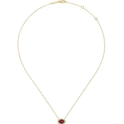 New Gabriel & Co. 14K Yellow Gold Oval Garnet and Diamond Halo Pendant Necklace