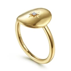 Gabriel & Co. 14K Yellow Gold Oval Medallion Ring with Diamond Star Center
