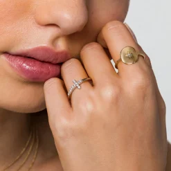 Gabriel & Co. 14K Yellow Gold Oval Medallion Ring with Diamond Star Center