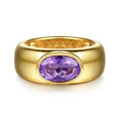 Hot Gabriel & Co. 14K Yellow Gold Oval Shape Amethyst Wide Band Ring