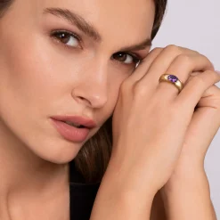 Hot Gabriel & Co. 14K Yellow Gold Oval Shape Amethyst Wide Band Ring