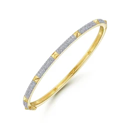 Discount Gabriel & Co. 14K Yellow Gold Pave Diamond Bangle with Pyramid Stations