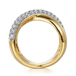 Clearance Gabriel & Co. 14K Yellow Gold Pave Diamond Criss Cross Ring