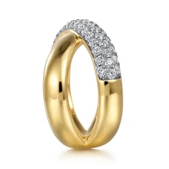 Clearance Gabriel & Co. 14K Yellow Gold Pave Diamond Criss Cross Ring