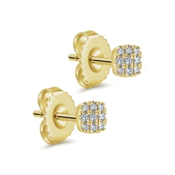 Best Gabriel & Co. 14K Yellow Gold Pave Diamond Cushion Cut Stud Earrings