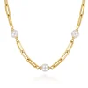 Gabriel & Co. 14K Yellow Gold Pearl and Hollow Link Station Chain Necklace