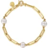 Outlet Gabriel & Co. 14K Yellow Gold Pearl and Hollow Link Station Chain Bracelet