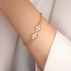 Clearance Gabriel & Co. 14K Yellow Gold Pearl Bujukan Open Bangle