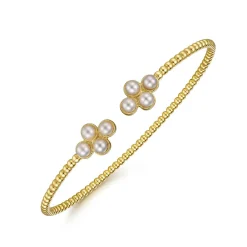 Clearance Gabriel & Co. 14K Yellow Gold Pearl Bujukan Open Bangle