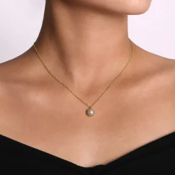 Sale Gabriel & Co. 14K Yellow Gold Pearl Pendant Necklace-Bujukan