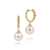 New Gabriel & Co. 14K Yellow Gold Pearls Drop Huggie Earrings-Bujukan