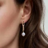 Discount Gabriel & Co. 14K Yellow Gold Pearl Stud Drop Link Earrings