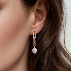 Discount Gabriel & Co. 14K Yellow Gold Pearl Stud Drop Link Earrings