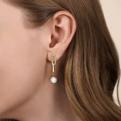 Discount Gabriel & Co. 14K Yellow Gold Pearl Stud Drop Link Earrings