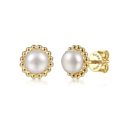 Discount Gabriel & Co. 14K Yellow Gold Pearl Stud Earrings-Bujukan