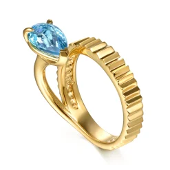 Outlet Gabriel & Co. 14K Yellow Gold Pear Shape Blue Topaz and Diamond Cut Ladies Ring