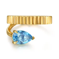 Outlet Gabriel & Co. 14K Yellow Gold Pear Shape Blue Topaz and Diamond Cut Ladies Ring