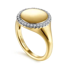 Best Gabriel & Co. 14K Yellow Gold Pinky Signet Ring with Diamond Halo