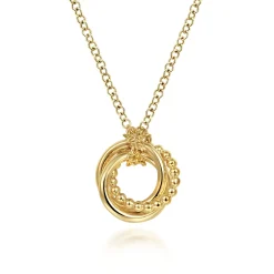Best Gabriel & Co. 14K Yellow Gold Plain and Bujukan Beaded Interlocking Circles Pendant Necklace