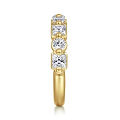 Hot Gabriel & Co. 14K Yellow Gold Prong Princess Cut and Round Diamond Anniversary Band - 1.25 ct