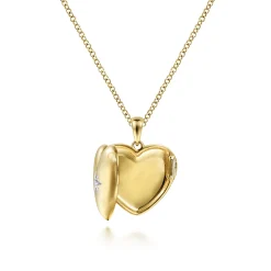 Discount Gabriel & Co. 14K Yellow Gold Puff Heart Pendant Locket Necklace with Diamond Star