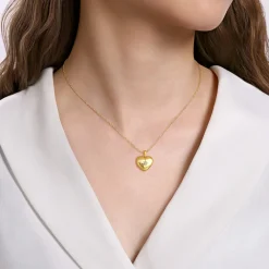 Discount Gabriel & Co. 14K Yellow Gold Puff Heart Pendant Locket Necklace with Diamond Star