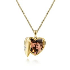 Discount Gabriel & Co. 14K Yellow Gold Puff Heart Pendant Locket Necklace with Diamond Star