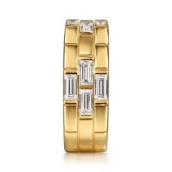 Clearance Gabriel & Co. 18K Yellow Gold Rectangle Diamond Wide Band Ring
