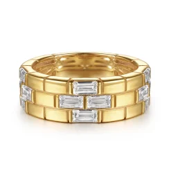 Clearance Gabriel & Co. 18K Yellow Gold Rectangle Diamond Wide Band Ring