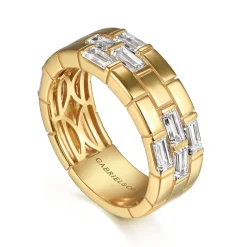 Clearance Gabriel & Co. 18K Yellow Gold Rectangle Diamond Wide Band Ring