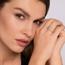Clearance Gabriel & Co. 18K Yellow Gold Rectangle Diamond Wide Band Ring