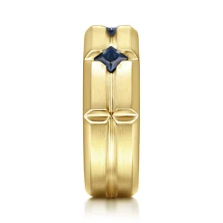 Online Gabriel & Co. 14K Yellow Gold Ring with Princess Cut Sapphire B quality Stations in East West Brush Finish