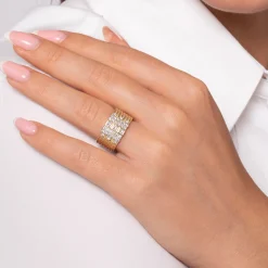 Online Gabriel & Co. 14K Yellow Gold Rope Diamond Wide Band Ladies Ring