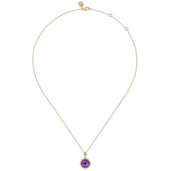 Sale Gabriel & Co. 14K Yellow Gold Round Amethysts with Diamond Halo Necklace