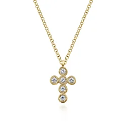 New Gabriel & Co. 14K Yellow Gold Round Bezel Set Diamond Cross Pendant Necklace